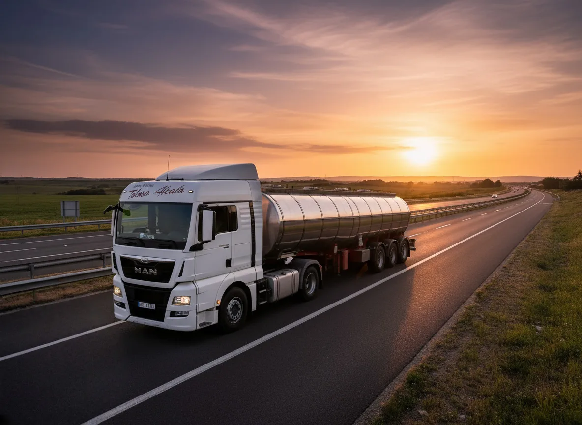 Foto del camión MAN en el atardecer.