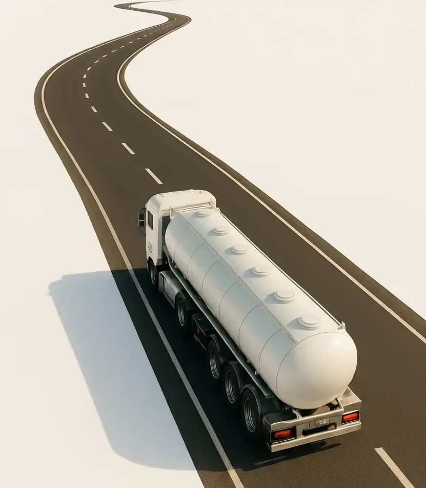 Foto de camión circulando por carretera sinuosa